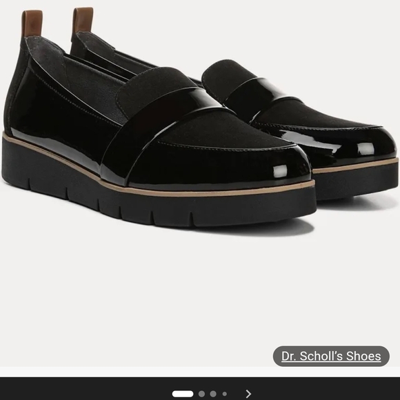 Dr. Scholl's Black Suede Patent Leather Slip On Flat Wedge Women's 9.5 Shoe B1 - Picture 2 of 7